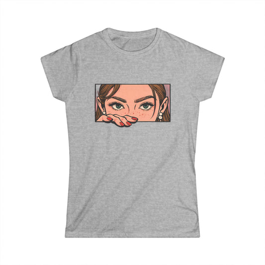 Comic Book Girl Peeking Out T-Shirt, Retro Pop Art Graphic Tee for Women, Vintage Comic Style Shirt