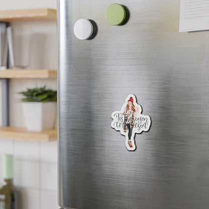 Tis the Season to Be Freezin’  — Cozy Winter Girl Holiday Fridge Die-Cut Magnet