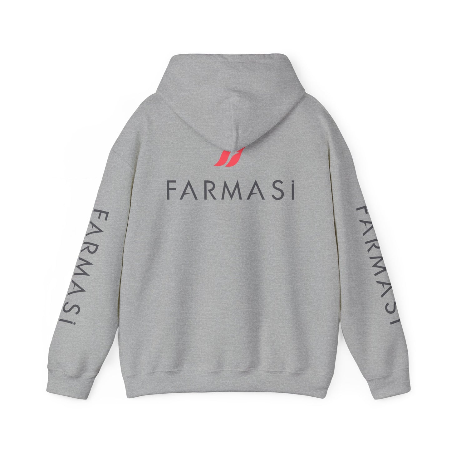 Farmasi Logo Hoodie — Branded Grey Pullover with Sleeve & Back Print