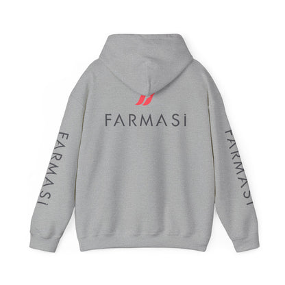 Farmasi Logo Hoodie — Branded Grey Pullover with Sleeve & Back Print