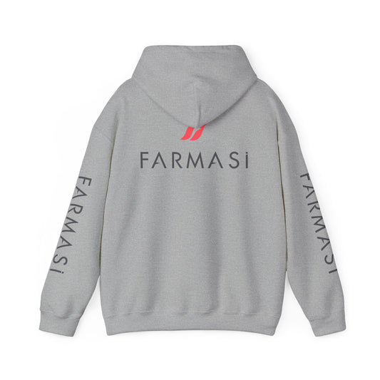 Farmasi Logo Hoodie — Branded Grey Pullover with Sleeve & Back Print