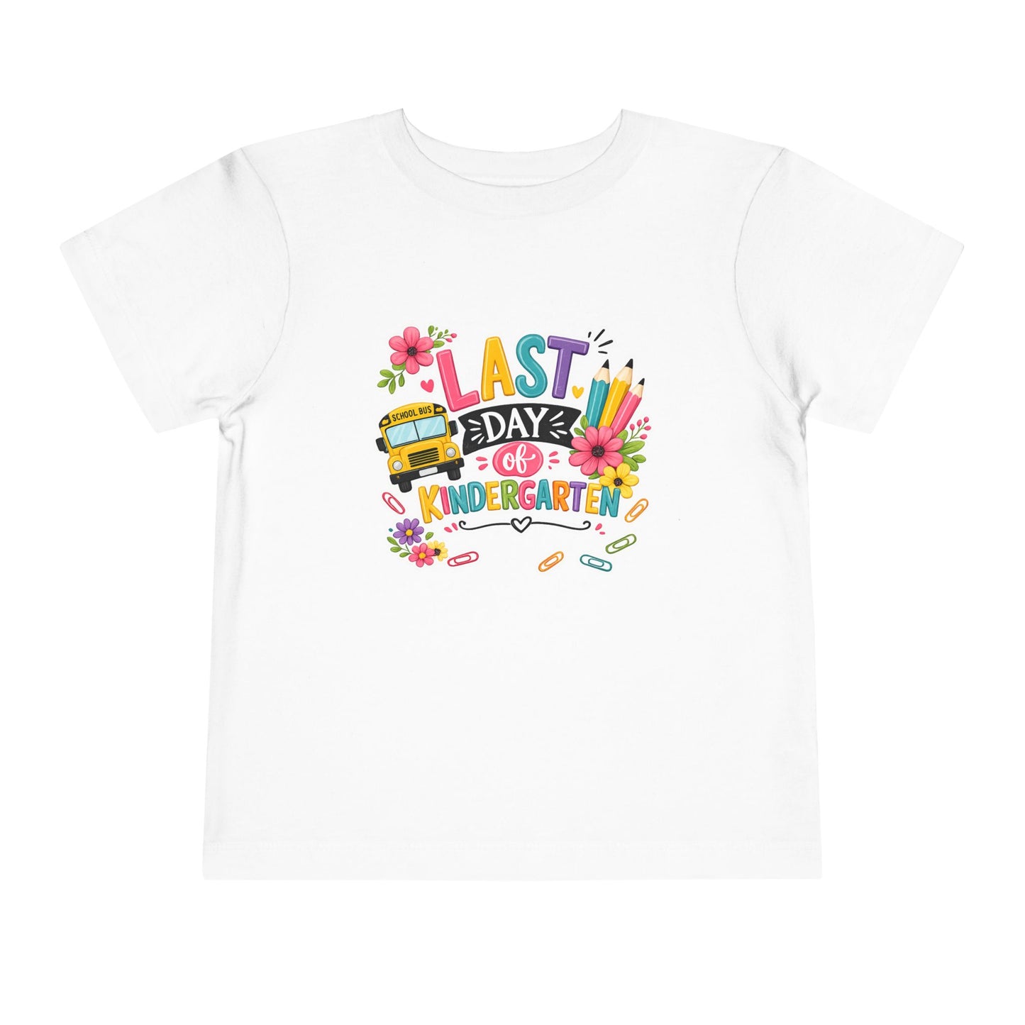 Last Day of Kindergarten Tee – Cute School Bus & Floral Back-to-School Shirt