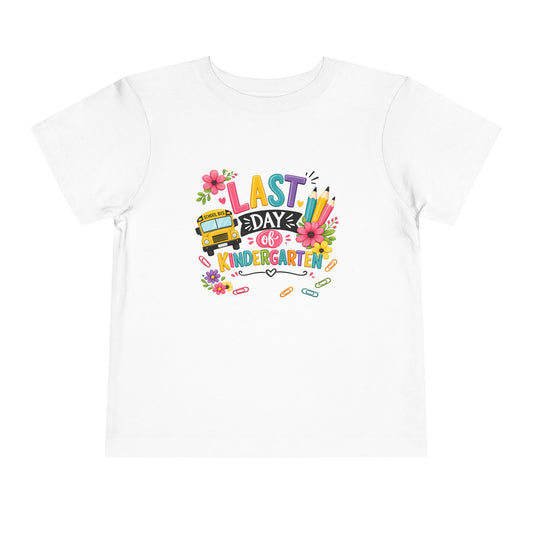 Last Day of Kindergarten Tee – Cute School Bus & Floral Back-to-School Shirt