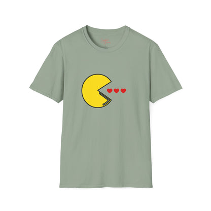 Pac-Man eating hearts retro gamer t-shirt