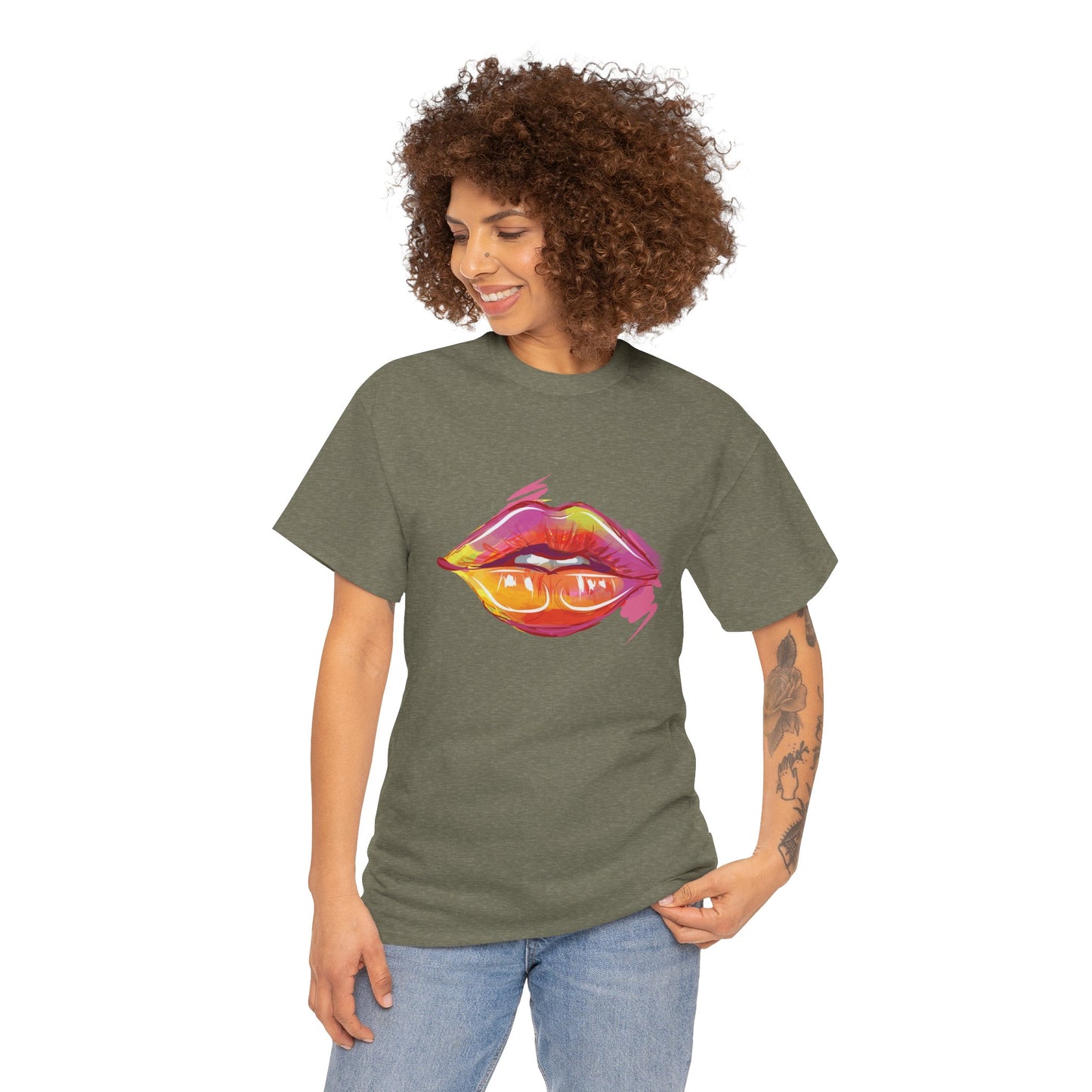 Lip Art Graphic Tee — Colorful Paint Kiss T‑Shirt